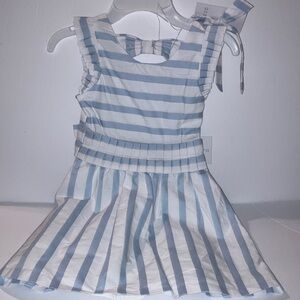 btween Light Blue and White Striped Dress with matching Hair Bow Size 6